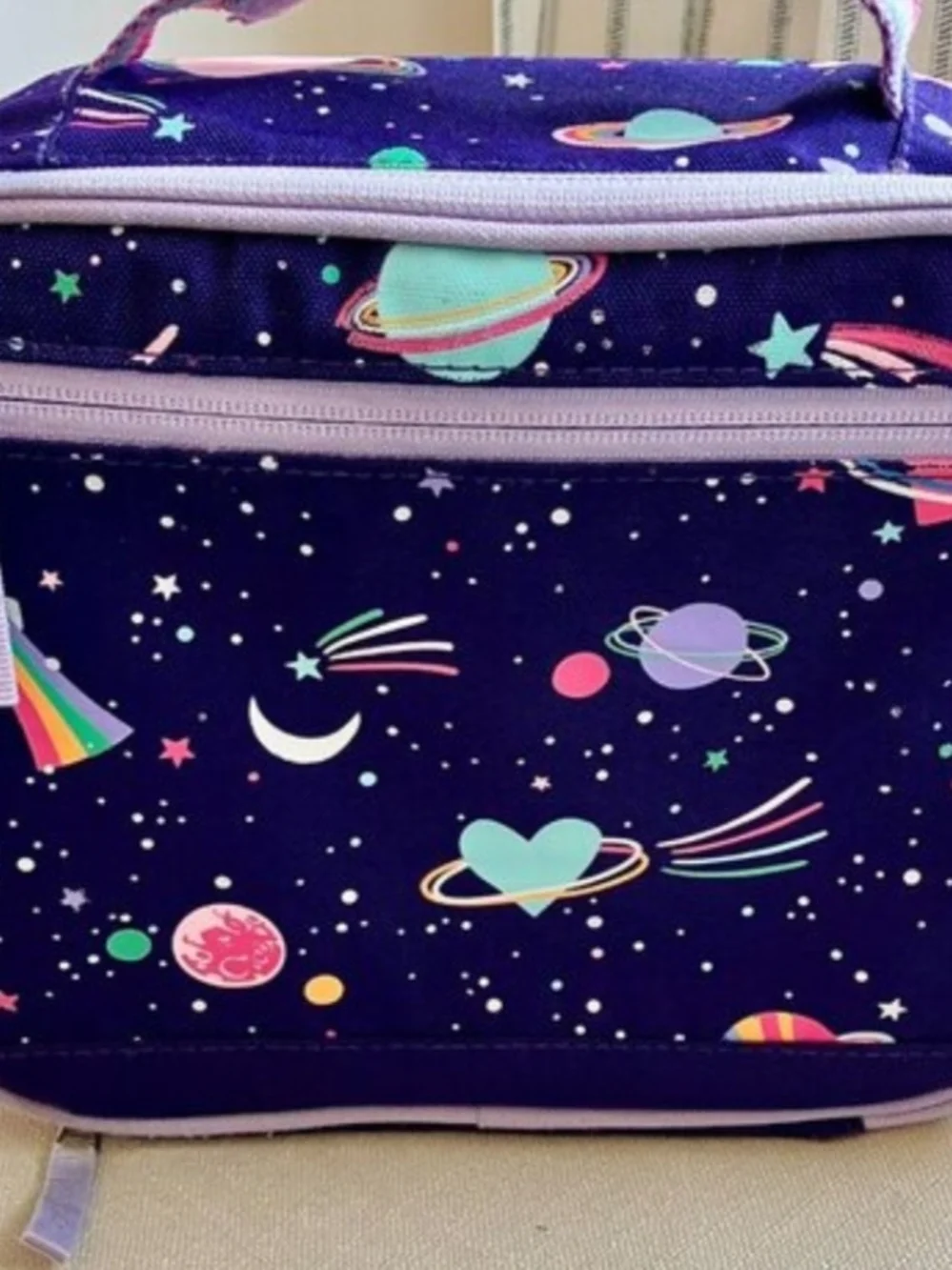 Pottery Barn Kids -Space Print Purple Large Backpack & Lunchbox Set